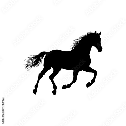 Equine Silhouette: A striking silhouette of a horse galloping gracefully across a vast, open plain, its form defined by powerful muscles and flowing mane.