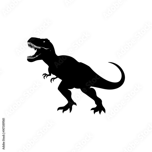 Tyrannosaurus Rex Silhouette: A sleek, silhouette depiction of a Tyrannosaurus Rex, a majestic dinosaur, in striking black, exuding power and ancient history.