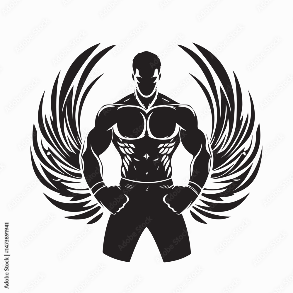 Fototapeta premium Kickboxing Player Silhouette. Fight player logo design boxing template Vector Image.