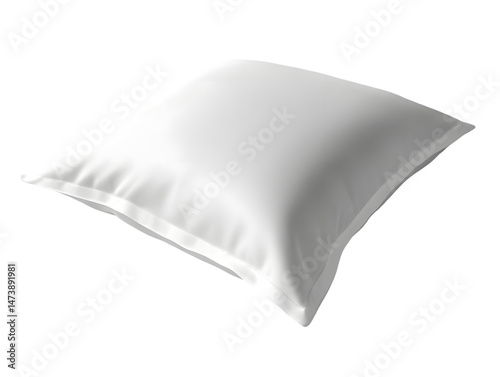A pristine white square pillow, softly angled, showcases a smooth, seamless texture and clean lines