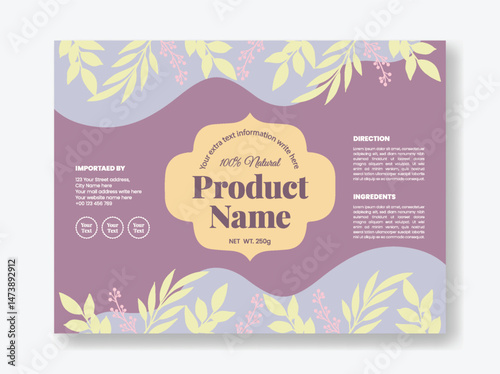 Products Packaging Label design for cosmetic, beauty and skin care products flyer, poster, brochure, cover template,  with Nutritional Information and Product Details organic floral vector background