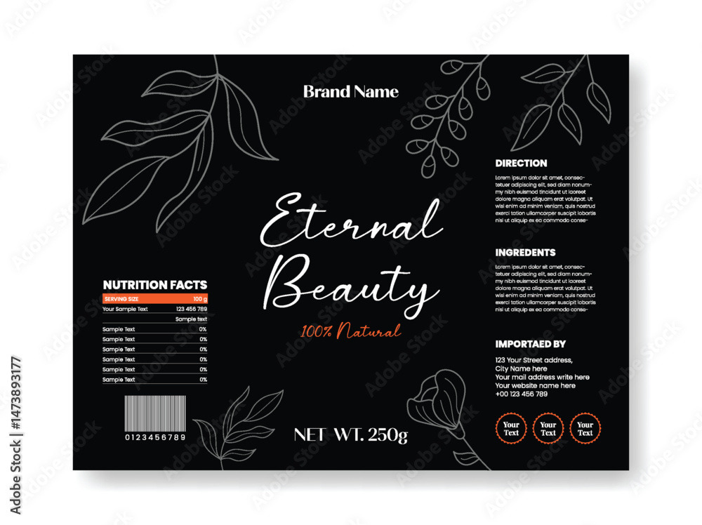 editable Cosmetic products label and body oil, body Lotion, beauty care, skin care natural organic products label packaging template or Luxury invitation greetings card design