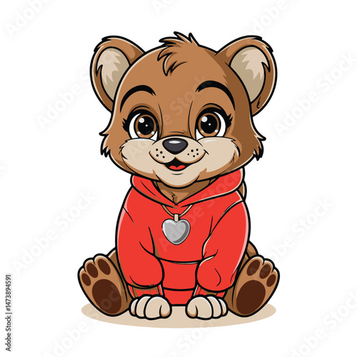 A cute brown cartoon bear vector illustration, a funny wild animal character smiling like a happy puppy toy