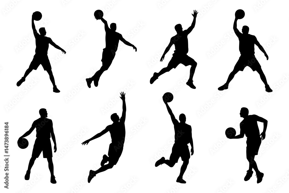 custom made wallpaper toronto digitalBasketball players silhouettes in action poses set