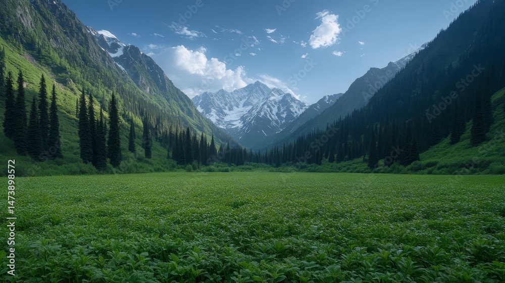 Fototapeta premium A large, unobstructed field with a distant mountain range