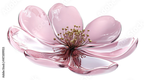 Pink shiny 3D cherry blossom isolated on transparent background. PNG