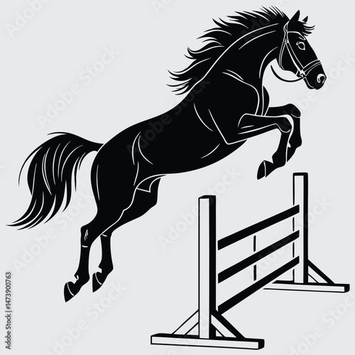 A horse jumping over a hurdle image silhouette design vector art and illustration