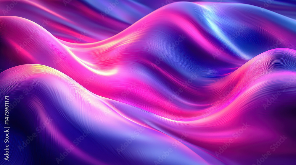 Obraz premium A mesmerizing 3D background showcases airy, realistic visuals in stunning 4K with a unique side angle, featu vibrant pink and blue hues in an abstract design.
