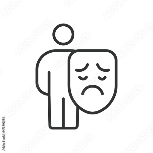 Pessimism, icon in line design. Pessimism, negative thinking, hopelessness, doubt, despair, cynicism, low morale on white background vector. Pessimism, editable stroke icon