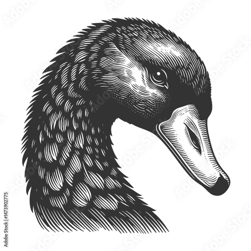 black swan, as a metaphor for unexpected, high-impact events or anomalies sketch engraving generative ai vector illustration. Scratch board imitation. Black and white image.