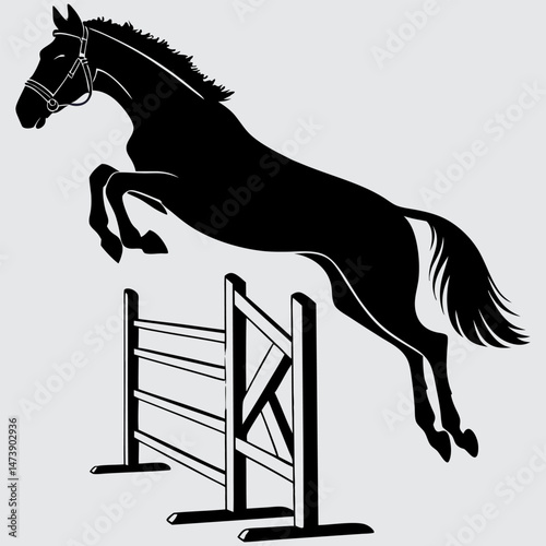A horse jumping over a hurdle image silhouette design vector art and illustration