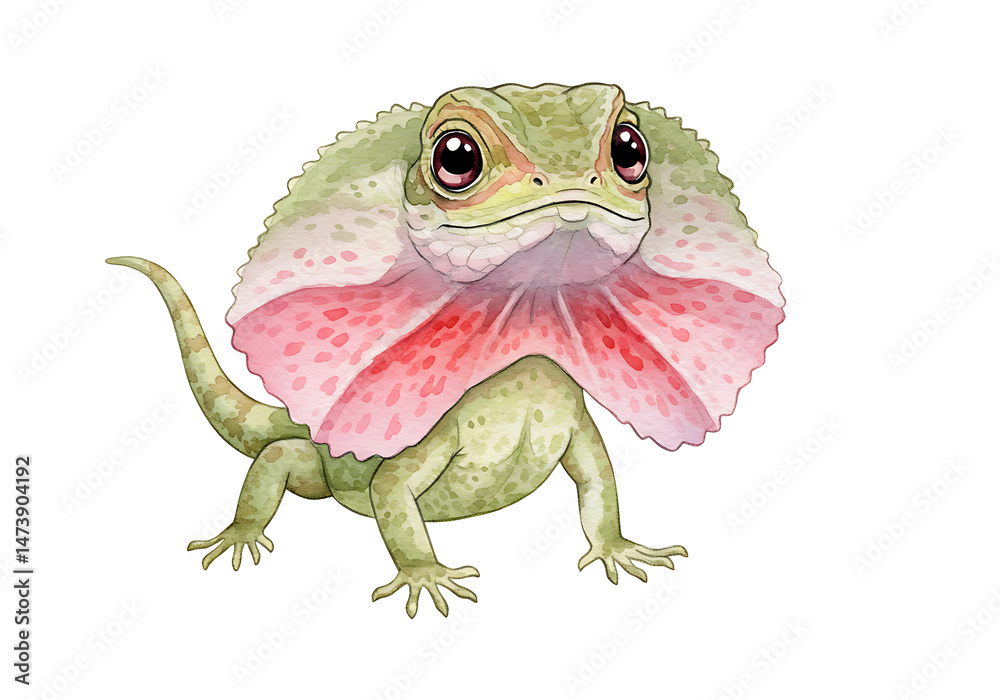 Obraz premium Cute Frilled Lizard Watercolor Illustration isolated on white background.