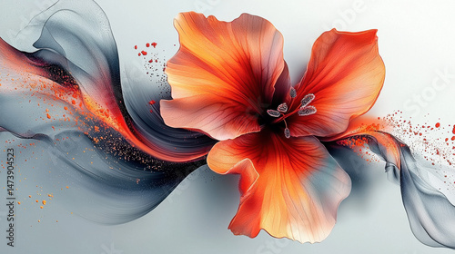 Ethereal 3D background depicts an abstract flower composition with realistic textures and gentle color gradients creating a serene and calming visual effect.