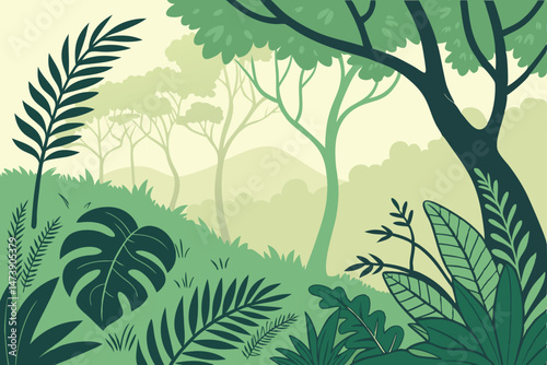 108 lush green foliage, tropical leaves, dense plant growth, vibrant greenery, botanical background, natural texture, verdant vegetation, abundant foliage, thriving nature, flourishing plants