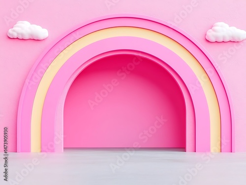Pastel Pink Rainbow Archway Background Perfect for Children's Room Decor or Product Display