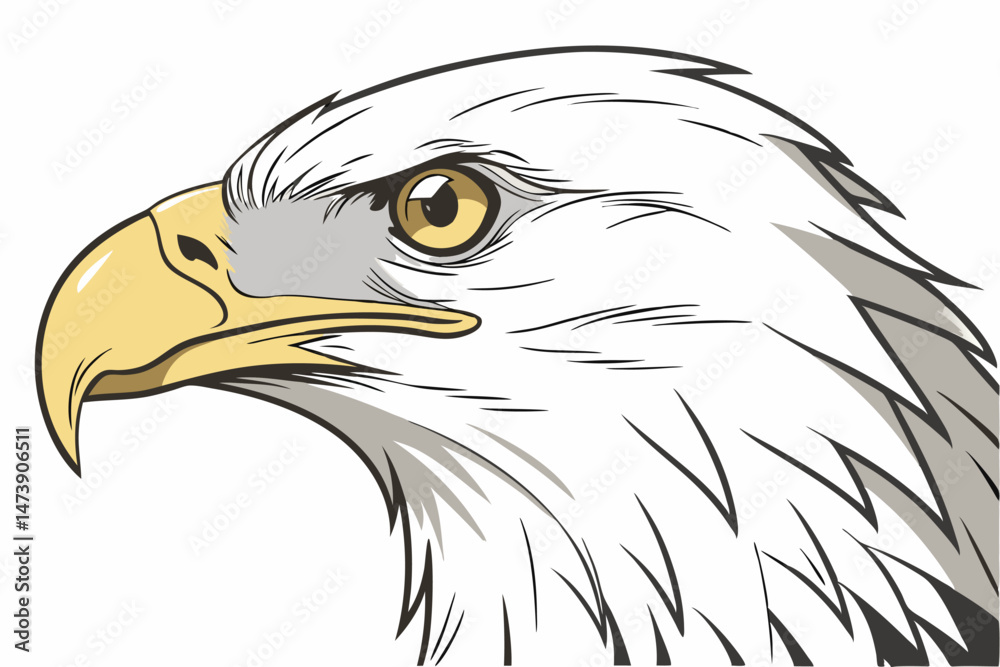 Fototapeta premium 109 white feathered bird, close-up portrait, expressive eyes, striking beak, vibrant yellow, detailed plumage, sharp focus, isolated on white background, photorealistic, high resolution
