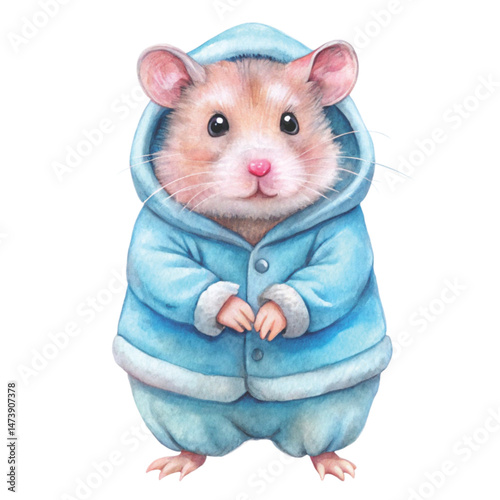 Cute Hamster wearing hoodies Watercolor White Background 