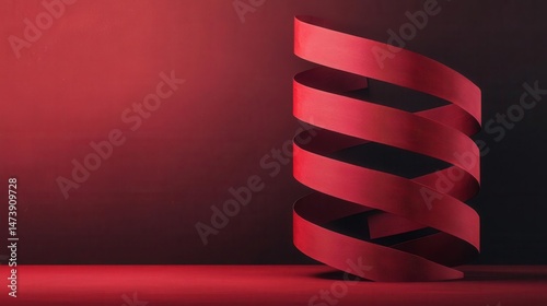 Spiral staircase wrapped in red tape, representing bureaucratic stress