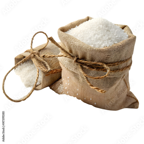 Sugar in sack on white background