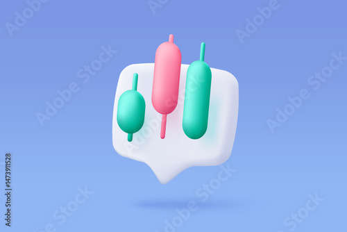 3D stock trading graph in balloon bubble. Sell and buy money cash and exchange with finance business concept, earning investment. 3d bank trading vector icon for investment render illustration