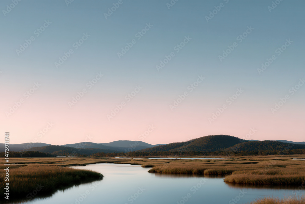 Fototapeta premium coastal wetland in australia at soft twilight viewed from above
