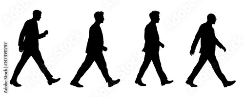 set of silhouettes of a walking man wearing a suit – vector illustration