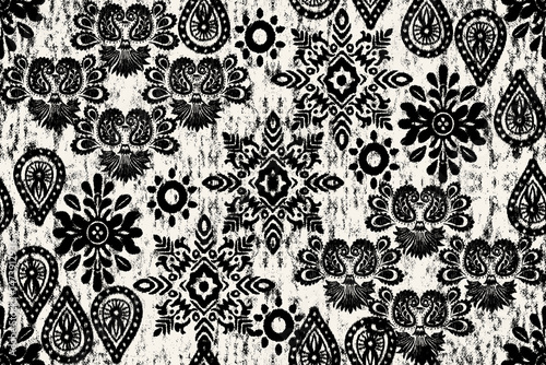 Ikat paisley embroidery on the fabric in Indonesia, India and Asian countries.geometric ethnic oriental seamless pattern.Aztec style. illustration. design for texture, fabric,clothing,wrapping,carpet.