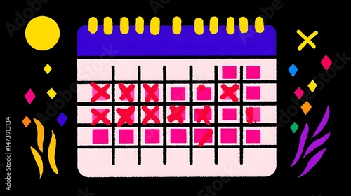 A calendar features several missed deadlines indicated by red crosses