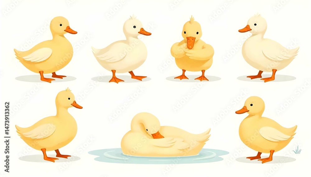 A set of modern, minimalist duck illustrations in flat design style. A set of modern, minimalist duck illustrations in flat design style.