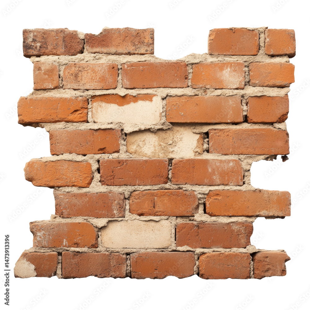 Obraz premium Damaged brick wall with missing sections and rough texture, showcasing beauty of decay and age