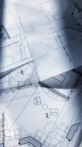 Architecture design: blueprint plan - illustrations of a plan modern residential building -  technology, industry, business concept illustration: real estate, building, construction, architecture