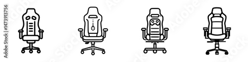 Collection of vector icons representing various ergonomic office chairs designed for comfort and productivity in workspaces