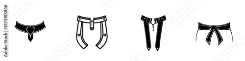 Vector illustration icons of various styles of belts and harnesses for fashion and accessory design