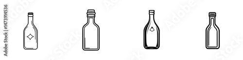 Vector illustration of different bottle designs lined up, showcasing a variety of shapes and sizes suitable for various beverages