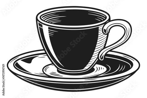 1 beautiful black ceramic mug and saucer, minimalist design, high-quality craftsmanship, smooth glazed surface, simple yet elegant, perfect for coffee or tea, studio shot on a white background