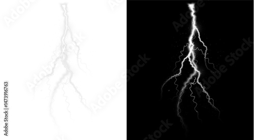 Realistic Lightning Vector  — Electric Thunderbolts, Storm Flashes, and Glowing Energy Effects for Weather, Power, and Night Sky Illustration