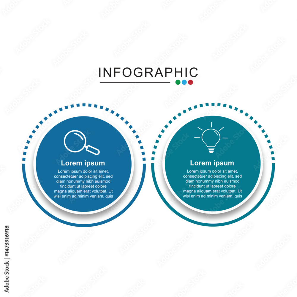 Fototapeta premium 2 Steps Infographics Design Template - Graph, Pie chart, workflow layout, squire diagram, brochure, report, presentation, web design Editable Vector 