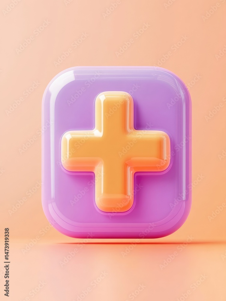 Obraz premium 3D rendered plus symbol on a pastel lavender rectangle.