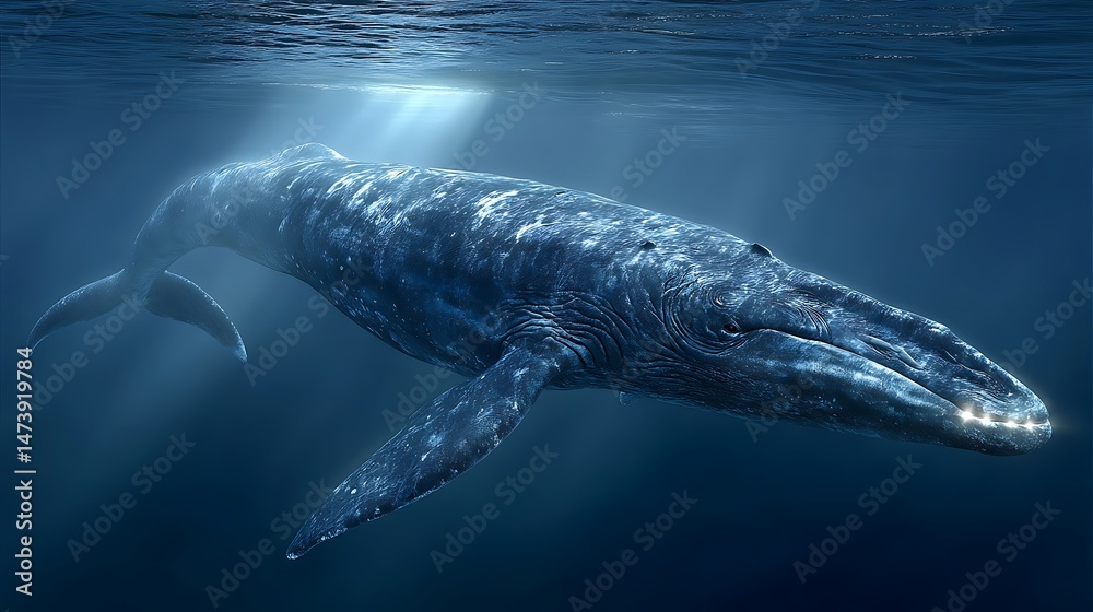 Naklejka premium An aquatic mammal swims underwater.