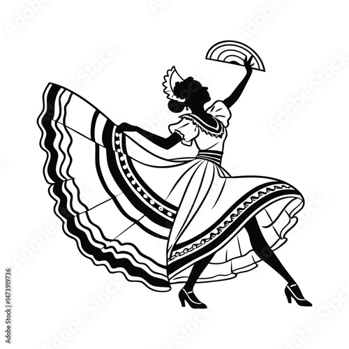 Mexican Folklorico Dancer Silhouette Clipart Vector Illustration