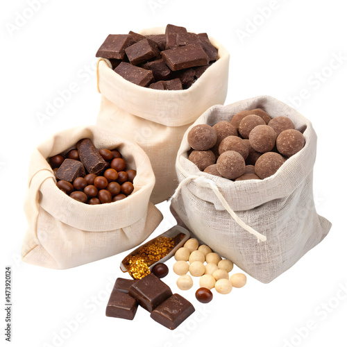 Colorful candies in sacks
