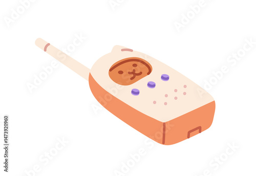 Icon of cute baby monitor or radio nanny. Electronic device, walkie talkie for babysitters, parents. Kids' care accessory, appliance for newborns, infants. Flat isolated vector illustration on white