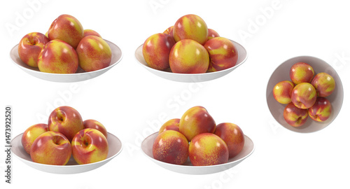 Nectarines on a plate isolated transparent background 3d rendering
