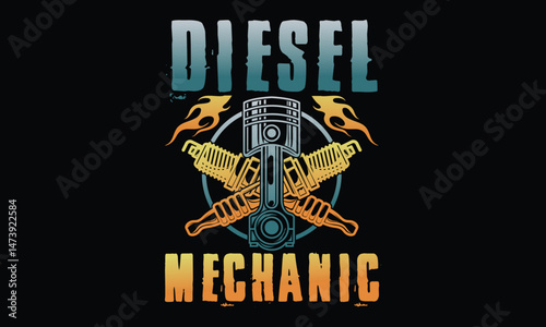Diesel Mechanic - Diesel Mechanic T-shirt Design, Close-up of mechanic’s hands working with diesel engine components.