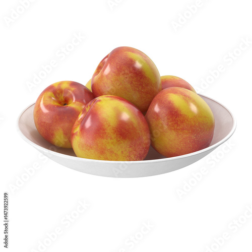 Nectarines on a plate isolated transparent background 3d rendering
