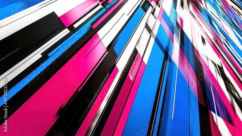 Vibrant abstract composition featuring colorful intersecting and diagonal stripes
