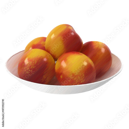 Nectarines on a plate sketch isolated transparent background 3d rendering
