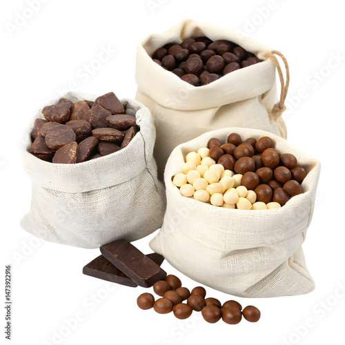 Colorful candies in sacks