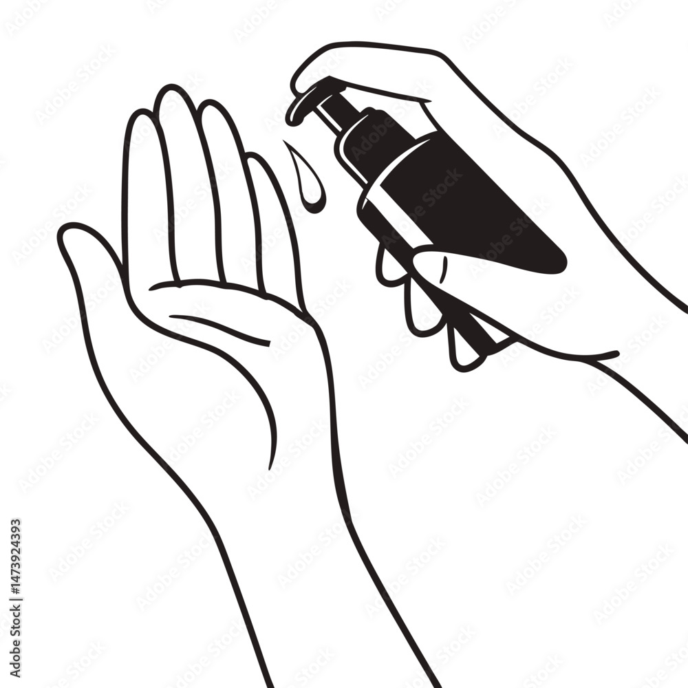 Obraz premium Applying lotion to hand in vector illustration