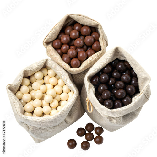 Colorful candies in sacks
